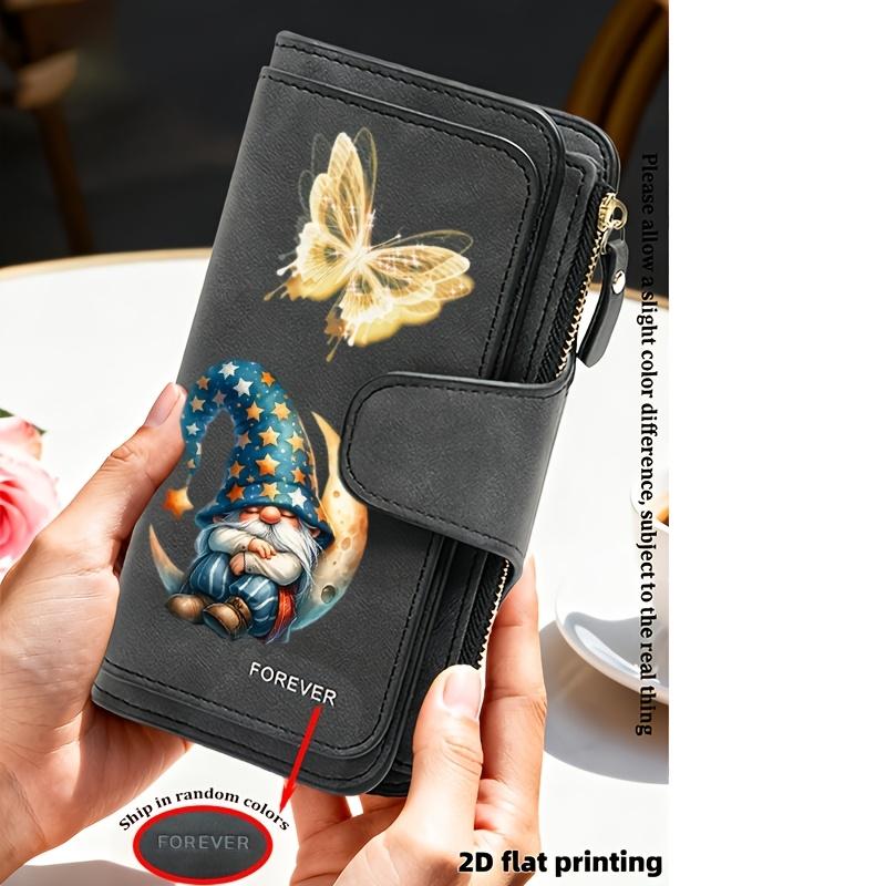 Dwarf & Butterfly Women's Long Wallet Tri - fold Card Holder Multi - slot Storage Printed Zipper Wallet for Cash ID Credit Card Daily Items Gift
