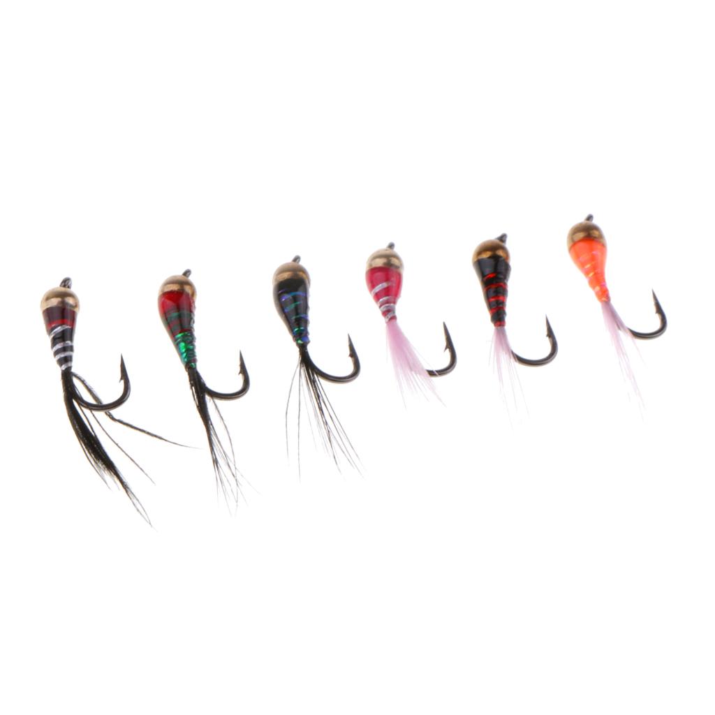 6pcs Brass Bead Head Epoxy Nymph Fast Sinking Fly Fishing Trout
