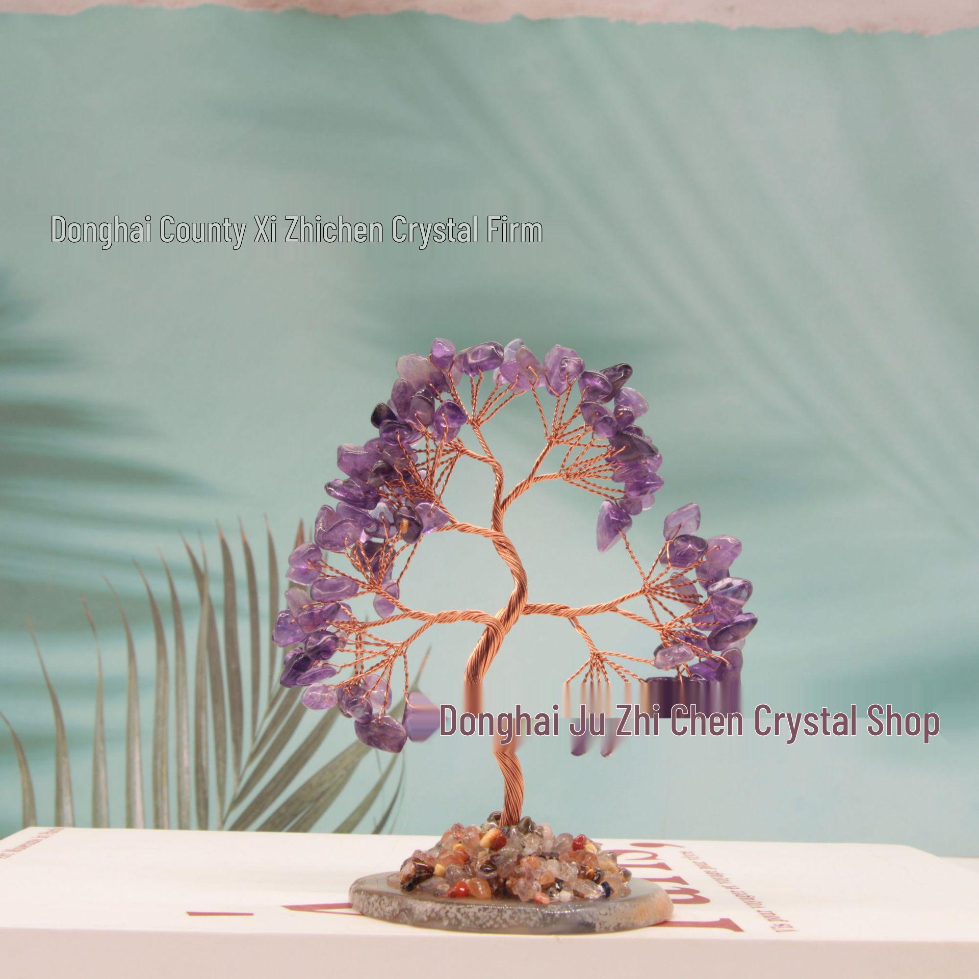 

Amethyst Tree with Agate Base - Crystal Fortune Tree Décor for Home or Office