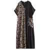Summer New Printing Thin V-neck Short-sleeved Color Collision Splicing Black Long Dresses