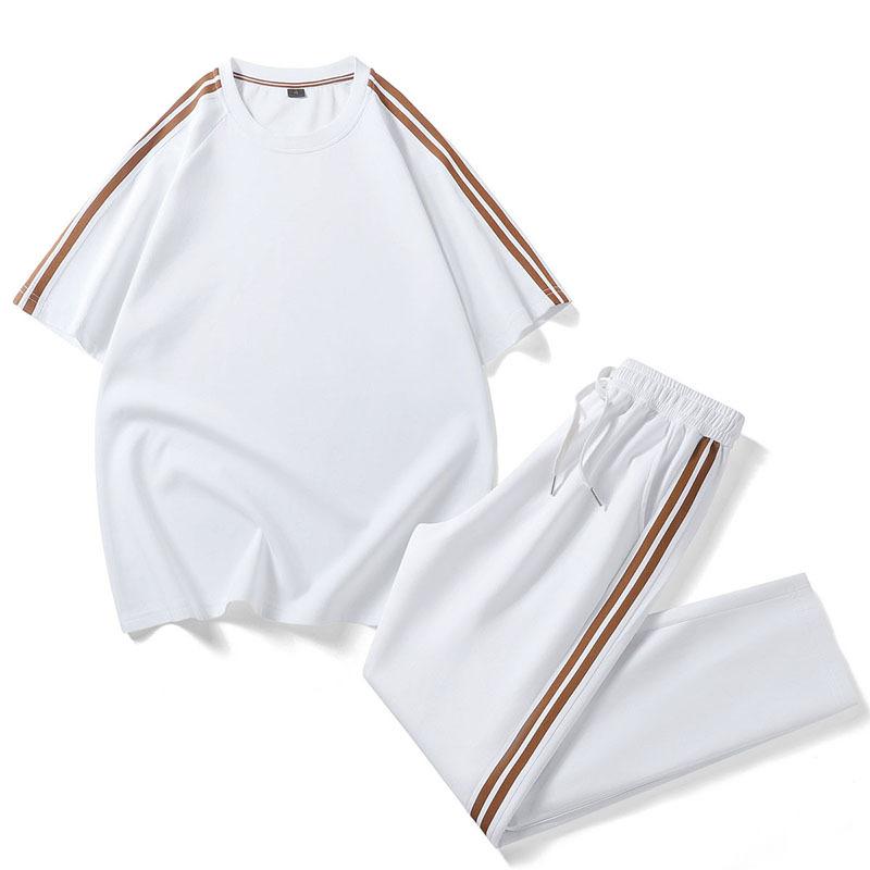 

Striped Short-Sleeve Men’s Lightweight, Breathable Sports Suit – Men’s T-Shirt and Long Pants Two-Piece Set XL білий