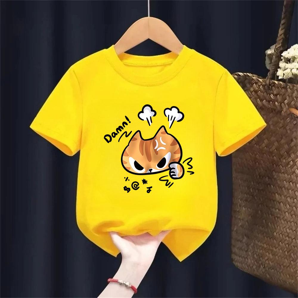 The Angry Cat Printed Roundneck and Kids Top Clothing New Fashion BoyGirl Summer Clothing Cartoon Graphic TShirt