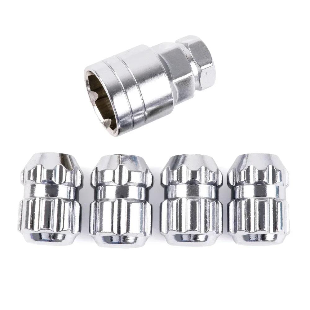 4 Гайки + 1 Ключ Стальные Противоугонные Защитные Колесные Диски Автомобиля Ступичные Запирающие Гайки Запорная Гайка M12x1.25
