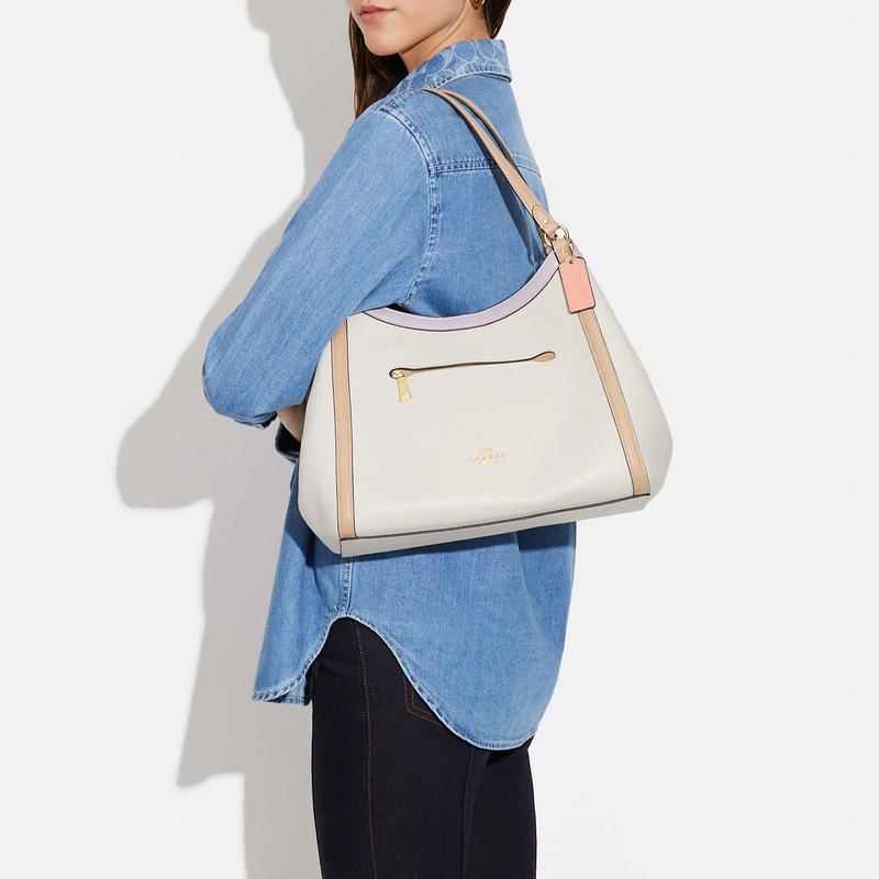 Coach Kristy 32 Snap Fastening Center Zip Compartment Refined Pebbled Leather Shoulder Tote Large Women's Chalk White