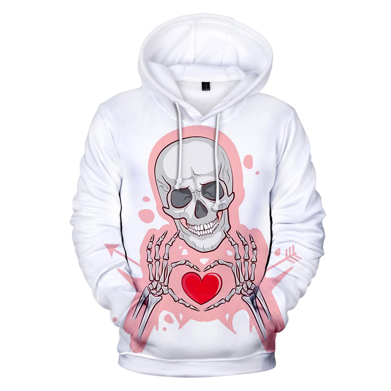 

Модный принт ко Дню святого Валентина, свободный мужской и женский худи с длинным рукавом XXL белый