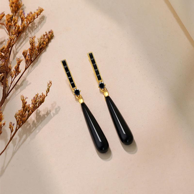 Elegant 925 Silver Chinese Style Water Drop Tassel Earrings for Women Electroplated Gold