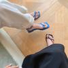 Same Style~ Leather Korean Blogger Style Square Head Cross Strap Cover Toe Flat Bottom Sandals Women's Summer New Models