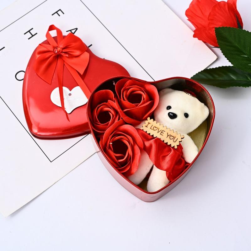 Valentine's Day Bear Soap Rose Gift Box Heart shaped Love Box Bear Bouquet Proposal Wedding Mother's Day Birthday Party Gift