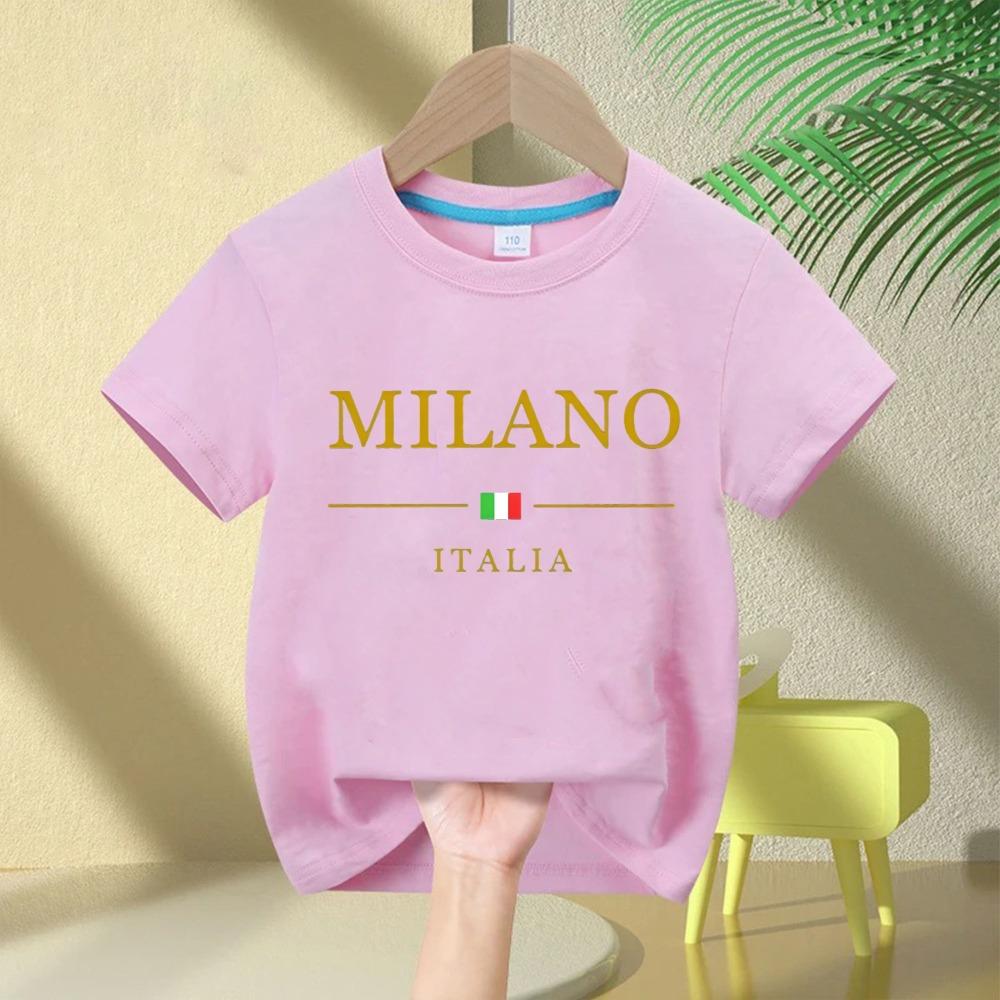 Boys and girls summer  fashionable casual MILANO ITALIA pattern printed sports round neck short sleeved T-shirt