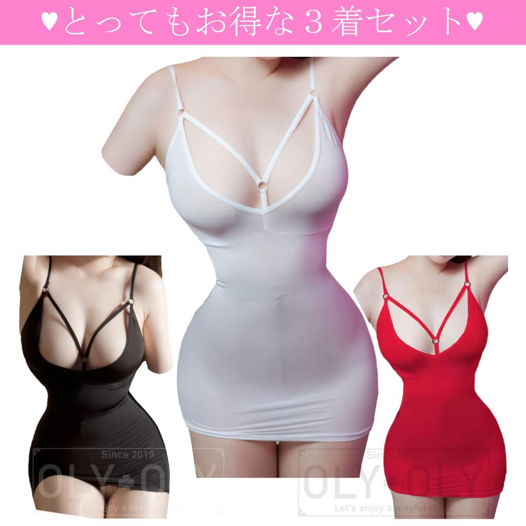 OLYOLY Color Sexy Cosplay Underwear Mini Skirt One Piece Babydoll Large Size Extremely Bodycon Black White Red [3 Set] See-Through (06 Set)