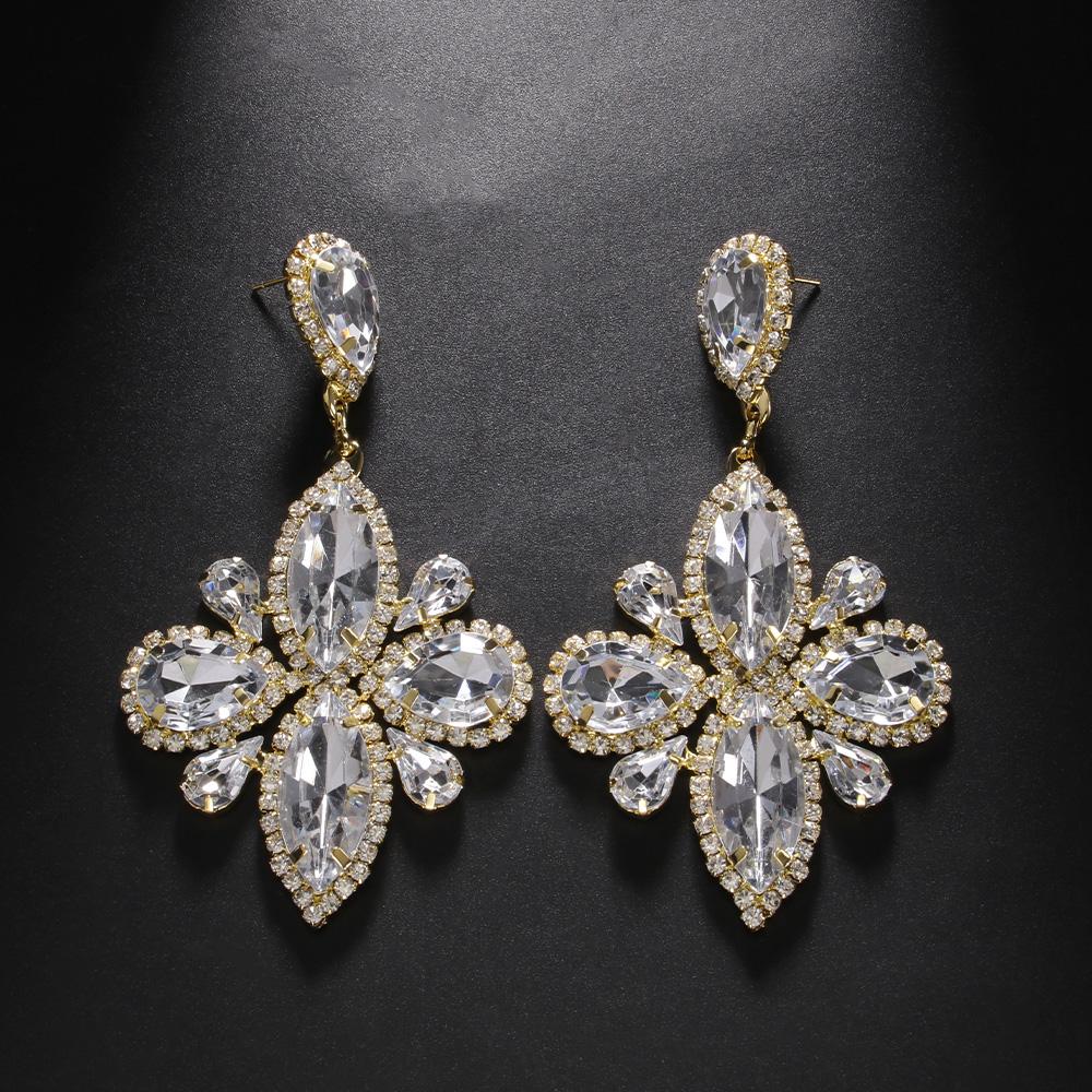 Stonefans Rhinestone Water Drop Earrings Handmade for Women Drag Queen Large Crystal Exaggerate Dangle Earrings Accessories