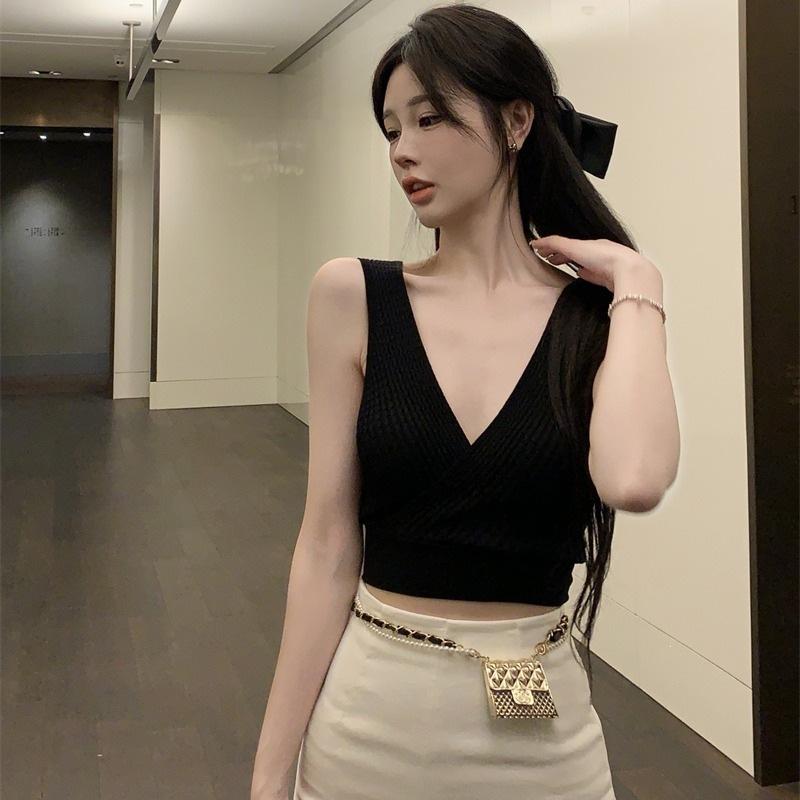 Premium sense pure desire chic sweet spice girl sexy suspender vest women's summer wear inside niche short v-neck top