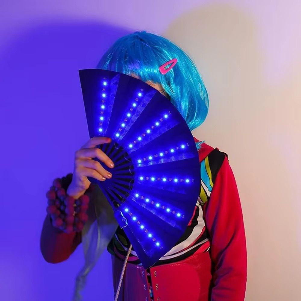Portable Glow Folding LED Fan Colorful Glowing Hand Fan Dancing Light Fan  Rave Festival