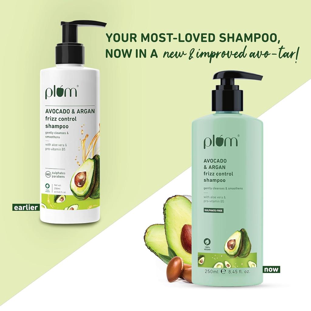 Plum Avocado & Argan Frizz Control Shampoo 250ml Pack of 1 for Curly Wavy Hair Smooth Moisturized