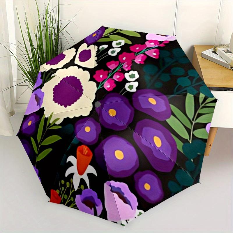 1pc Floral Pattern Folding Umbrella With Excellent UV Protection, 8 Ribs Casual Durable Lightweight Portable Travelling Umbrella For Men & W