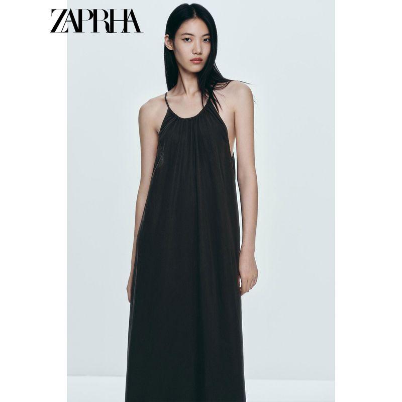Zaprha 2025 Summer New French Style Elegant Holiday Style Pleat Decorative Neck Collar Dress 6929187