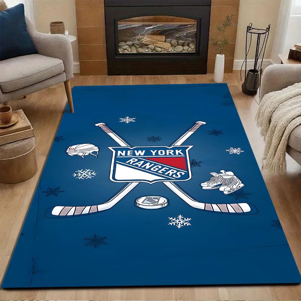 New York Rangers Ice Hockey Design Carpet Patterned Carpet, Non Slip Mat Suitable for Living Room and Bedroom Sofas