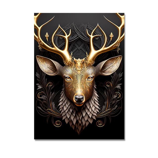 Metal Sculpture Gorilla King Canvas Painting Print Golden Lion Tiger Deer Bull Poster Art Animal Statue Picture Wall Decoration