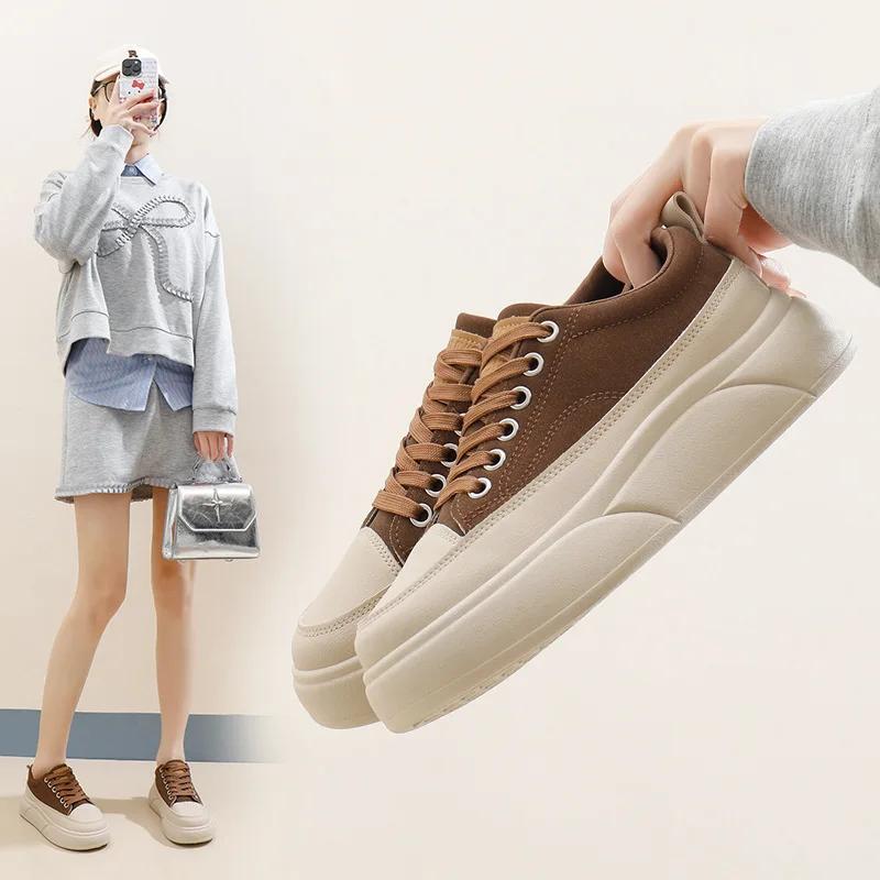 Women's Leopard Print Sneakers Spring New Thick Soled Sports Shoes Female Students Casual Board Shoes Fashion Lace Up Sneakers