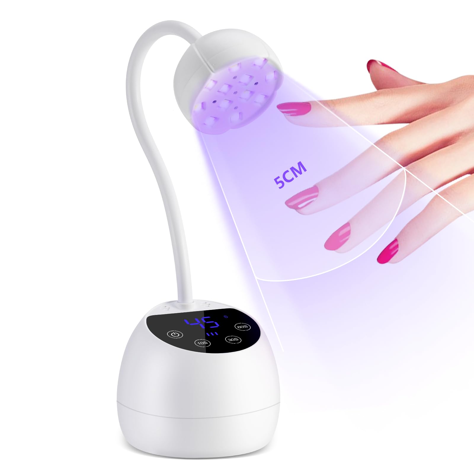 SAVILAND Gooseneck UV Lamp Rechargeable for Gel Smart Sensor UV Nail Lamp 10S Fast Drying UV Light for Gel Nails 36W LED Nail Lamp 3 Timer Settings