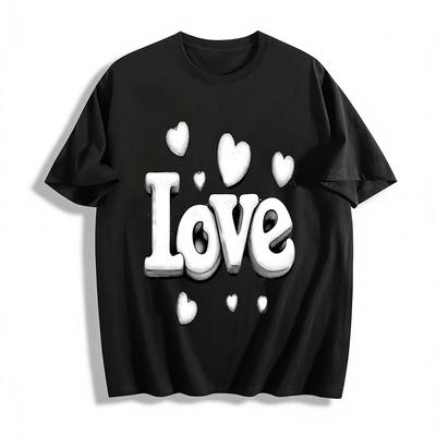 Love Print Casual Couple Style Crew Neck Top Pure Cotton T-shirt
