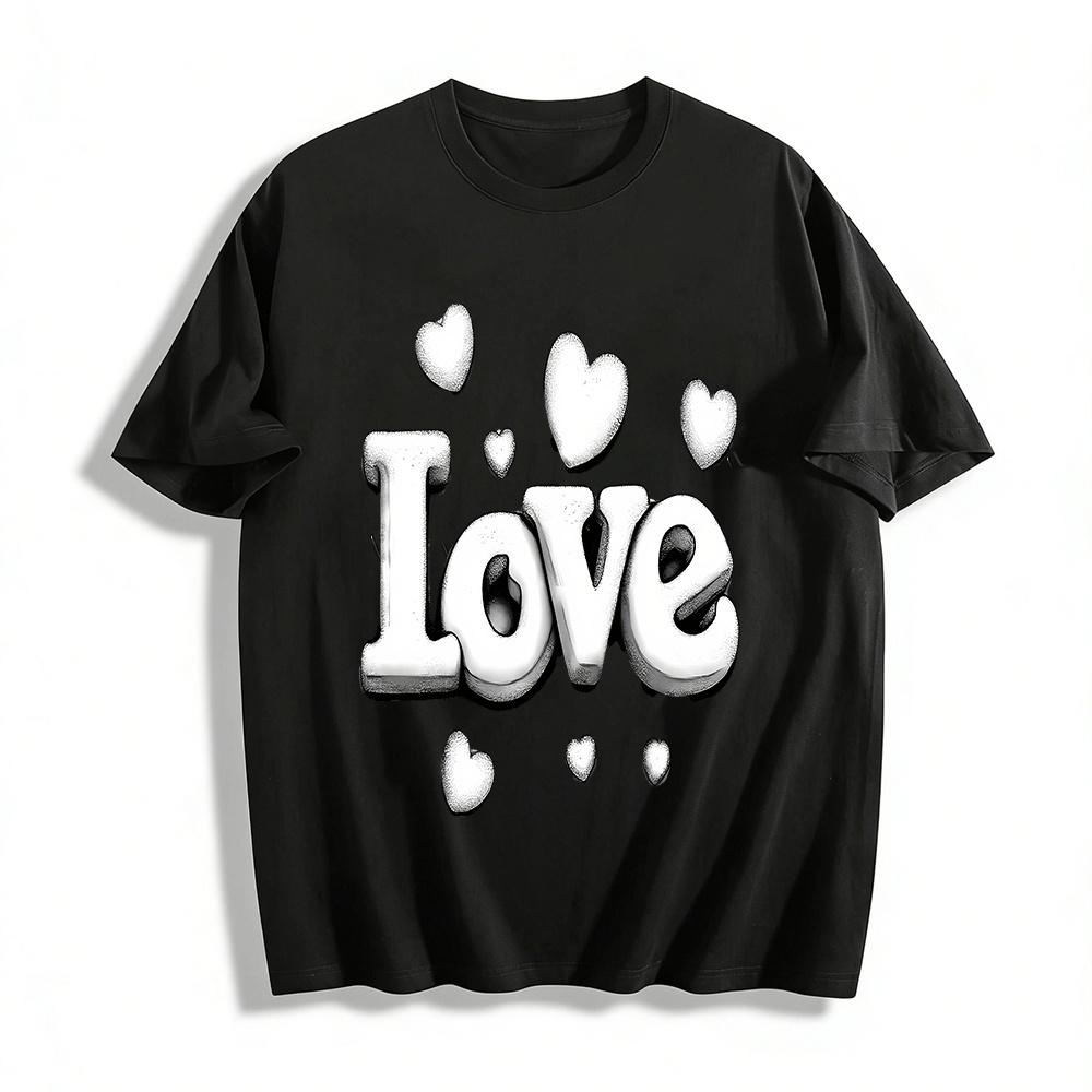 

Love Print Casual Couple Style Crew Neck Top Pure cotton T-shirt XXS