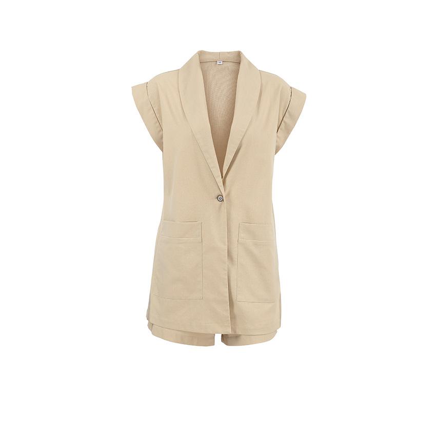 Old money style suit collar cotton and linen sleeveless top hot pants casual suit 1116 summer European and American temperament two-piece set women