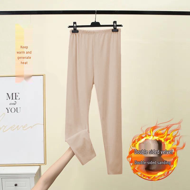 

Women s Seamless Warm Double-Sided Velvet Lined Tight-Fit Autumn/Winter Base Layer Pants L абрикосовий