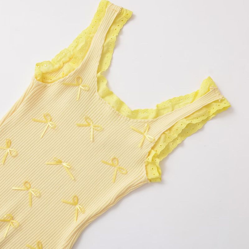 Kaslead New Arrival Women's Fashion Style Fashion Lace Bowknot Decoration Rib Vest 0858317