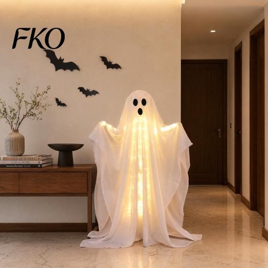 Ghost with Warm Lights Halloween Decoration, LED Light Up Standing Ghost, Indoor Outdoor Decoration Spooky White for Porch, Yard, Lawn, Garden