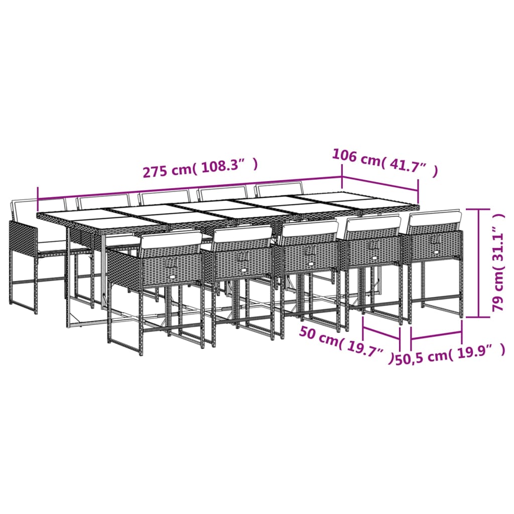 11 Piece Outdoor Dining Set with Cushions Grey Poly Rattan