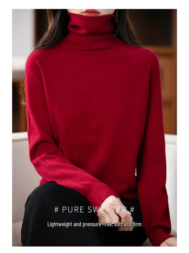 Pullover in pile lavorato a maglia a collo alto a maniche lunghe autunnale per donna