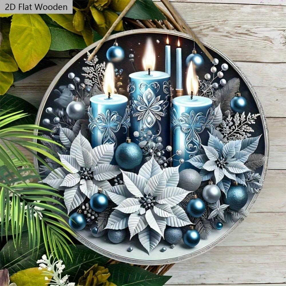 Flat Blue Wooden Christmas Plaque for Wall Front Door Home Decor