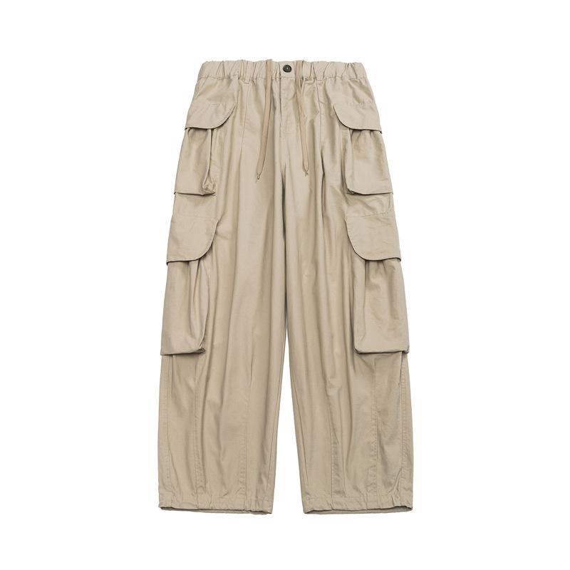 Retro overalls men's and women's spring and autumn trousers new design sense multi-pocket drawstring wide-leg casual trousers