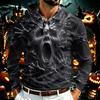 Men's Long Sleeve Mesh Shirt with Collar and Halloween Print Lightweight Breathable Top for Fall