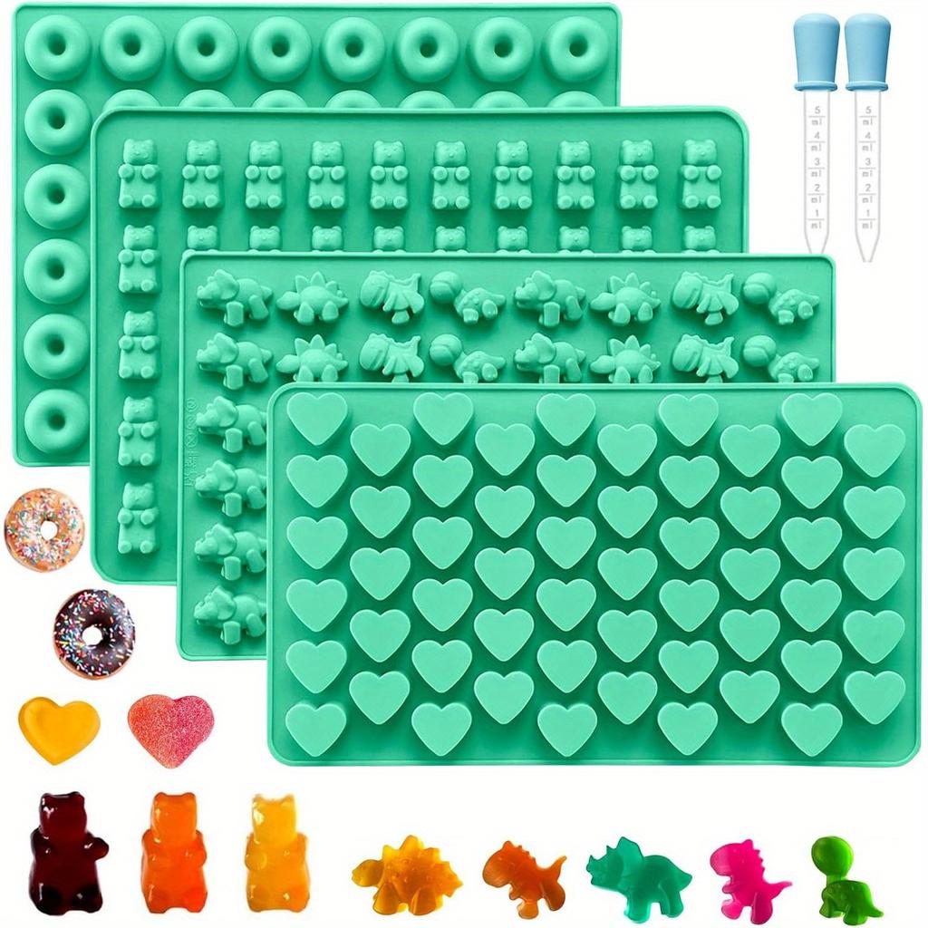 Gummy Bear Molds Silicone Mini Chocolate Candy Mold Including Dinosaur Bear Hearts Donut Fruit Shape Candy Silicone Moulds