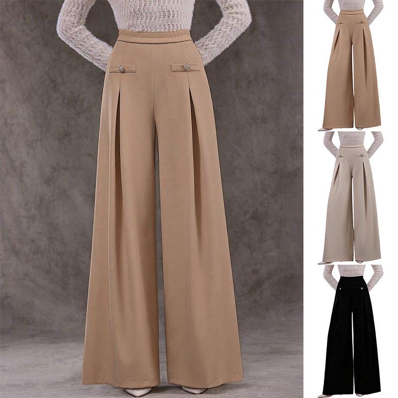 European High Waist Casual Wide-Leg Pants for Women - Elegant and Stylish