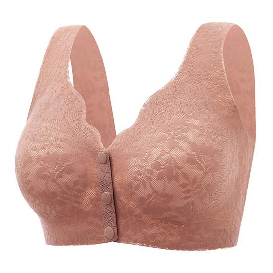 

Женский бюстгальтер с v-образным вырезом и широкими бретелями, U-образный бюстгальтер с застежкой сзади и спереди, мягкий бюстгальтер для матери среднего возраста с кружевной строчкой L светло-розовый