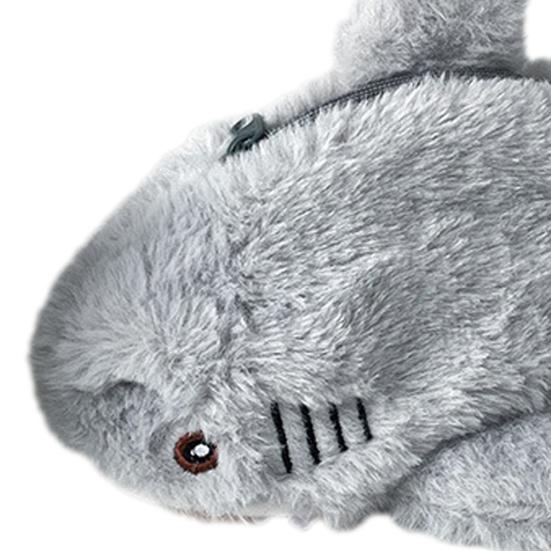 Cute Shark Pencil Case Large Capacity Plush Stationery Bag Gray Shark Design Soft Touch Pencil