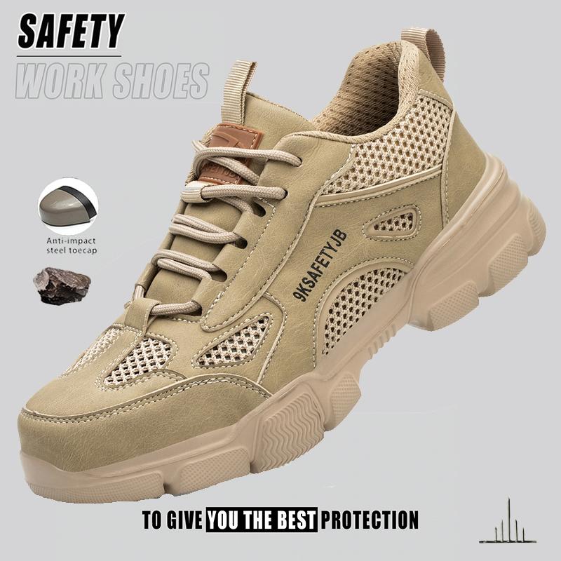 Safety Shoes for Men Steel Toe Safety Sneaker Anti-Smashing Black Work Boots Comfortable Wear-resisting Boots for Work as Hiking