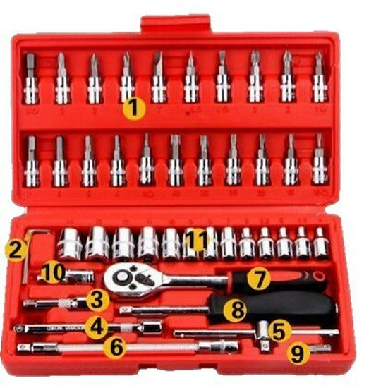 46-Piece Ratchet Socket Wrench Tool Set for Auto & Motorcycle Repair