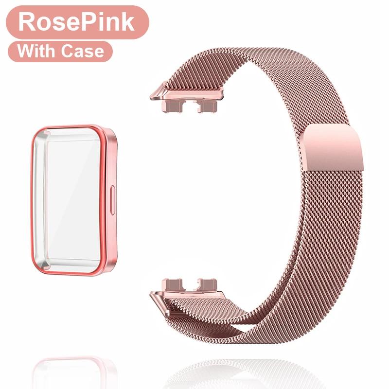 Metal Strap For Huawei Band 8 9 Bracelet With TPU Case Screen Protector Soft Film Replacement Milanese Magnetic Loop Watchband