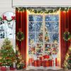 Winter Christmas Farmhouse Shower Curtain, Rustic Window Scene Glitter Xmas Tree Holiday Bathroom Bathtubs Decor, Fabric Shower