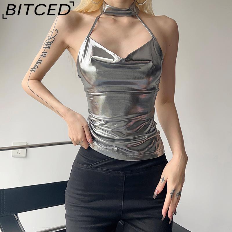 BITCED Spring Women's Solid-Color Slim-Fit Streetwear Fashion Halter Neck Sexy Backless Tank Top