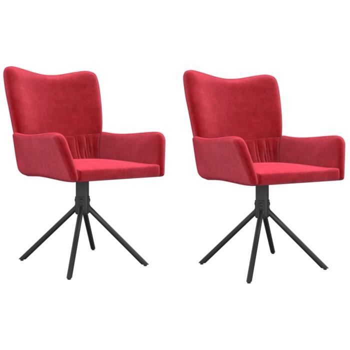 344814 vidaXL Chaises pivotantes salle à manger 2 pcs Rouge bordeaux Velours