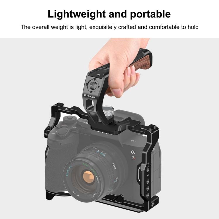 PULUZ Arri Metal Wooden Top Handle with Cold Shoe Mount for Mirrorless Camera Cage Stabilizer (Black)