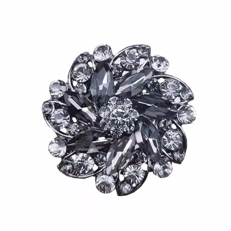 1pcs High-grade Black White Champagne Rhinestone Flower Buttons Fur Mink Coat Collar Decorative Buttons 50mm