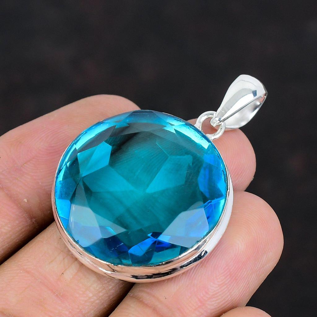 Faceted Swiss Blue Topaz Pendant Unique Jewelry Gemstone Pendant 925 Sterling Silver Pendant Handmade Pendant Wedding Gifts Decent Jewelry