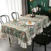 Green Plant Pattern Flounces Tablecloth Rectangular Round Cotton Linen Dustproof Tabletop Cover Restaurant Decorative Tablecloth