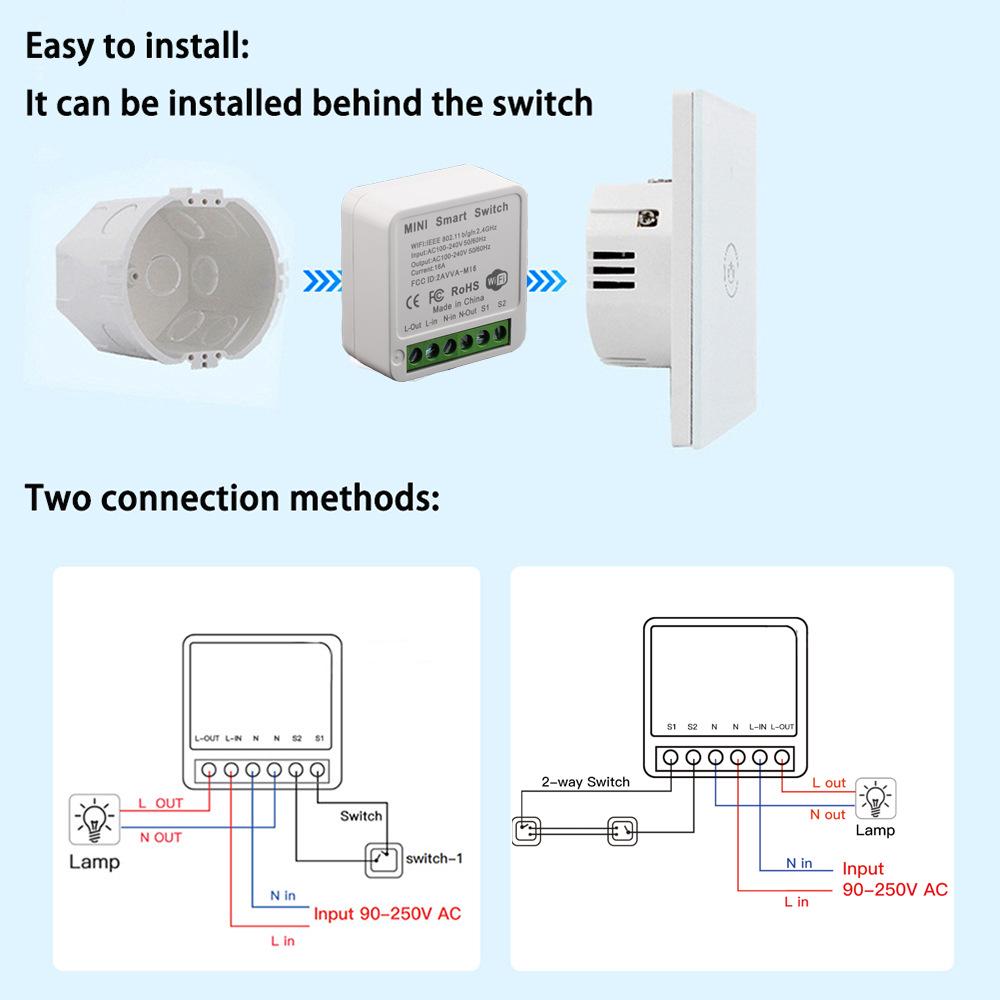 Tuya 16A Smart WiFi Mini Switch with Voice Control & Power Stats